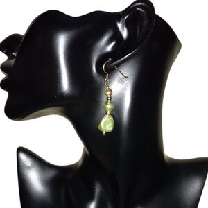Elegant Green and Gold Dangle Pearl Earrings